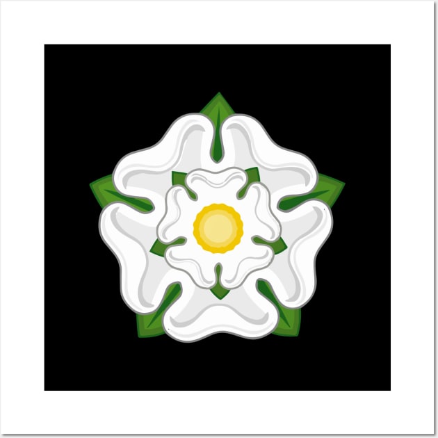 English White York Rose Tudor Heraldic Emblem Black Wall Art by RetroGeek